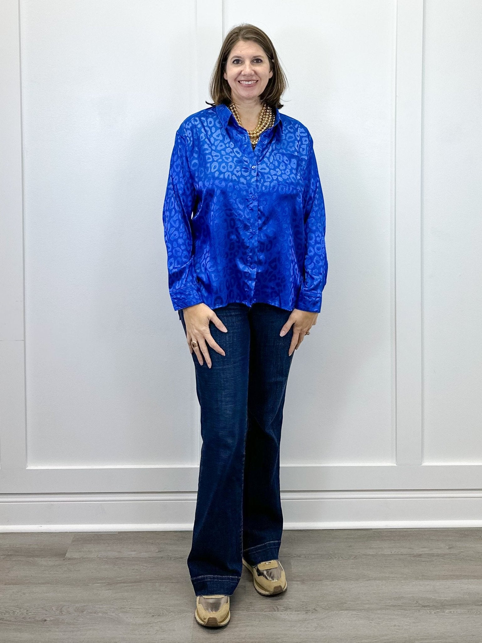 Electric Leopard Blouse - Sapphire Tops Umgee