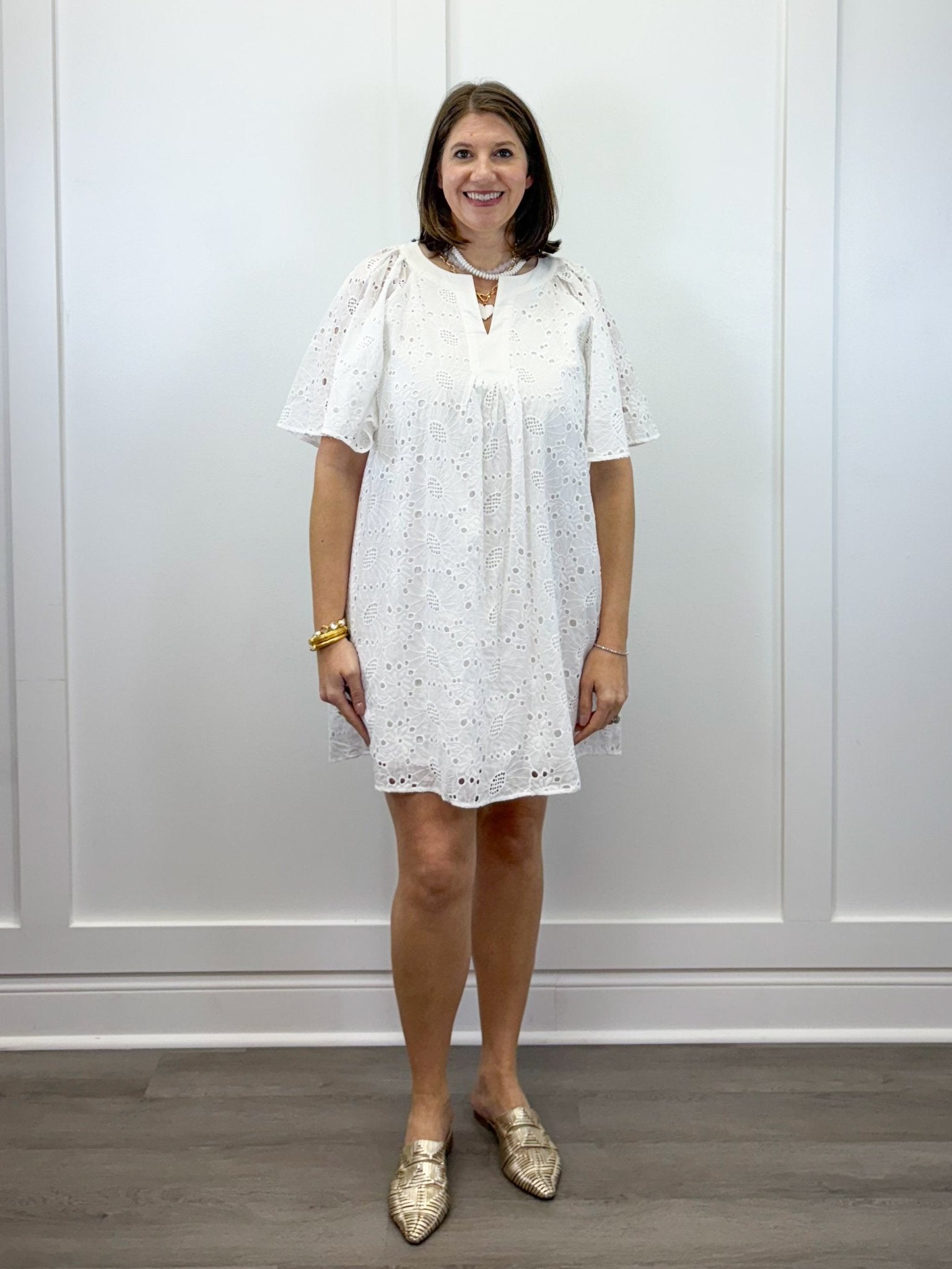 Eliza Eyelet Mini Dress - Off-White