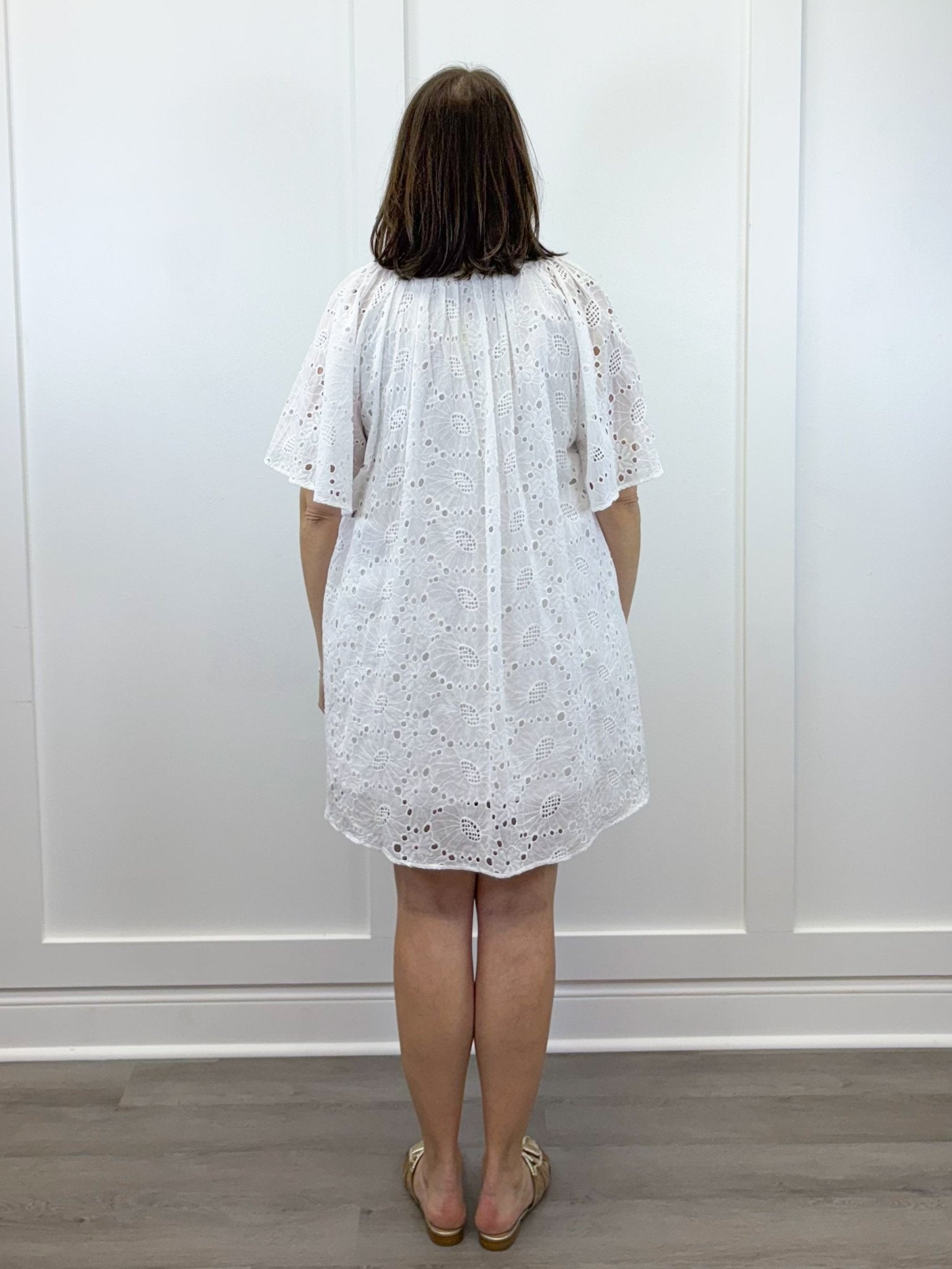 Eliza Eyelet Mini Dress - Off-White Short Dresses Jodifl