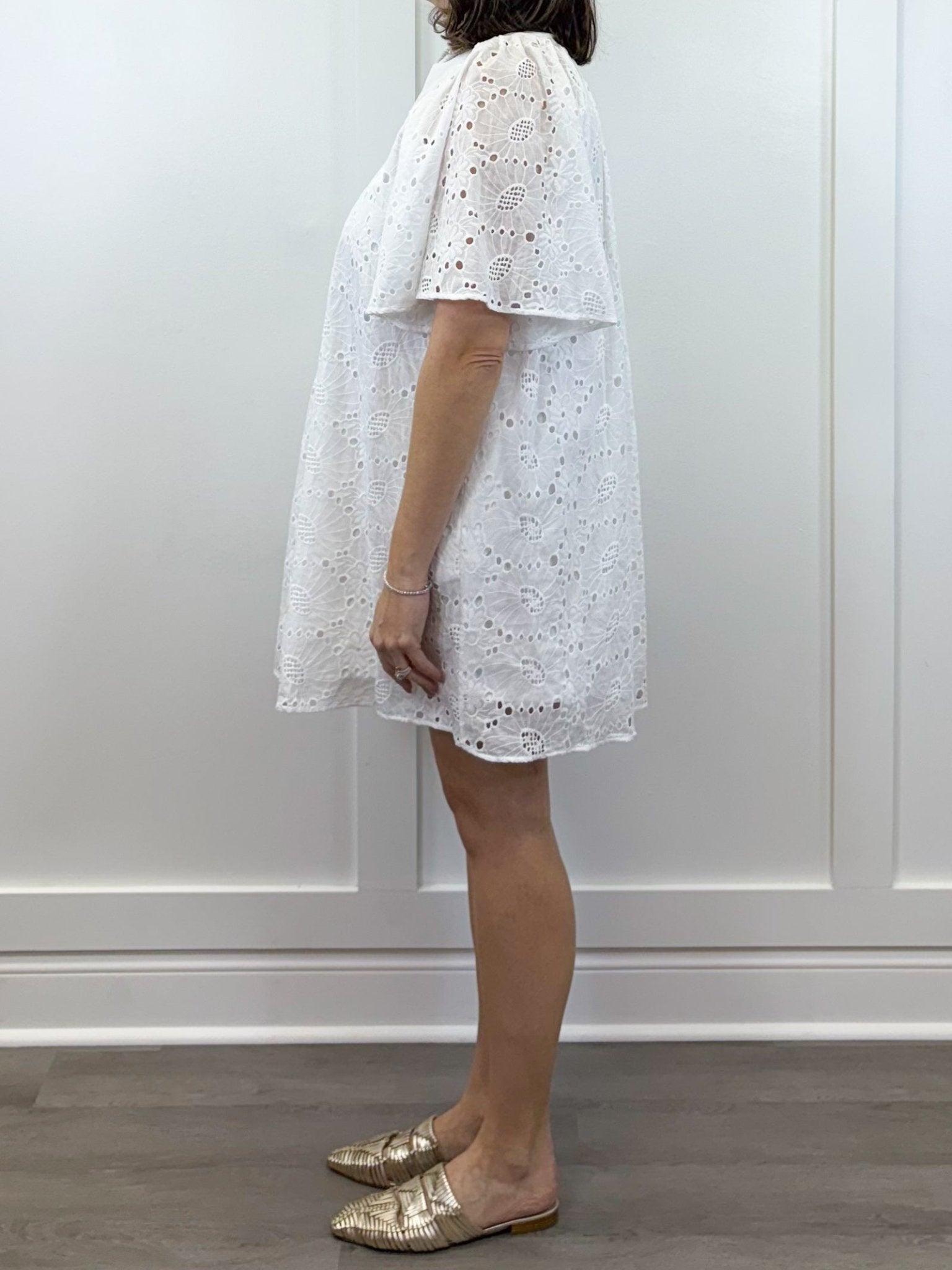 Eliza Eyelet Mini Dress - Off-White Short Dresses Jodifl