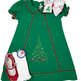 Embroidered Christmas Tree Dress - Green Girls Occasion Dresses Sweet Dreams