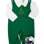 Embroidered Christmas Tree Longall - Green Boys Bubbles + Rompers Sweet Dreams