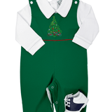 Embroidered Christmas Tree Longall - Green Boys Bubbles + Rompers Sweet Dreams
