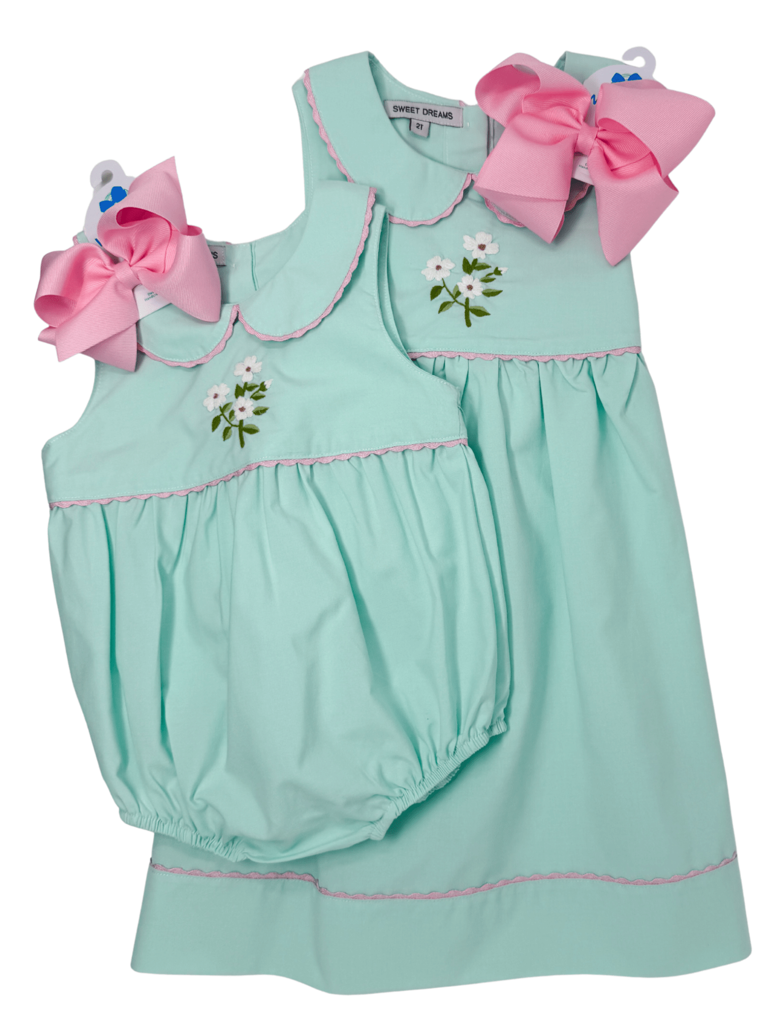 Embroidered Dogwood Flower Dress - Mint Girls Occasion Dresses Sweet Dreams
