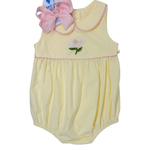 Embroidered Magnolia Flower Bubble - Yellow Girls Bubbles + Rompers Sweet Dreams