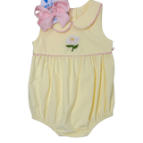 Embroidered Magnolia Flower Bubble - Yellow Girls Bubbles + Rompers Sweet Dreams