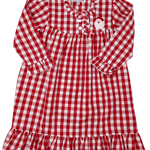 Embroidered Santa Red Gingham Gown Kids Pajamas Sweet Dreams