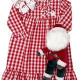 Embroidered Santa Red Gingham Gown Kids Pajamas Sweet Dreams