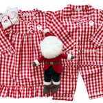 Embroidered Santa Red Gingham Gown Kids Pajamas Sweet Dreams