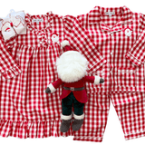 Embroidered Santa Red Gingham Pajamas Kids Pajamas Sweet Dreams