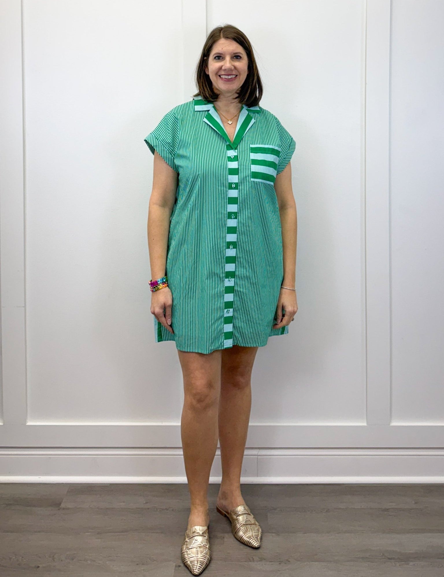 Emerald Picnic Shirt Dress - Green Short Dresses Entro