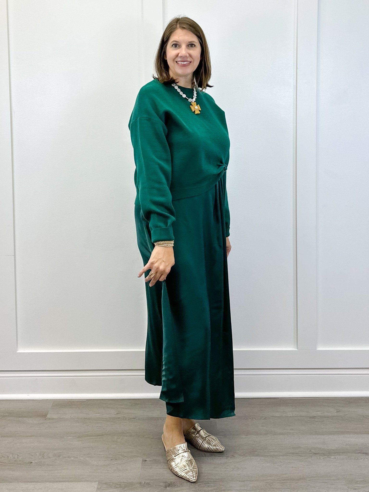 Emerald Twist Midi Dress Set Long Dresses Jodifl