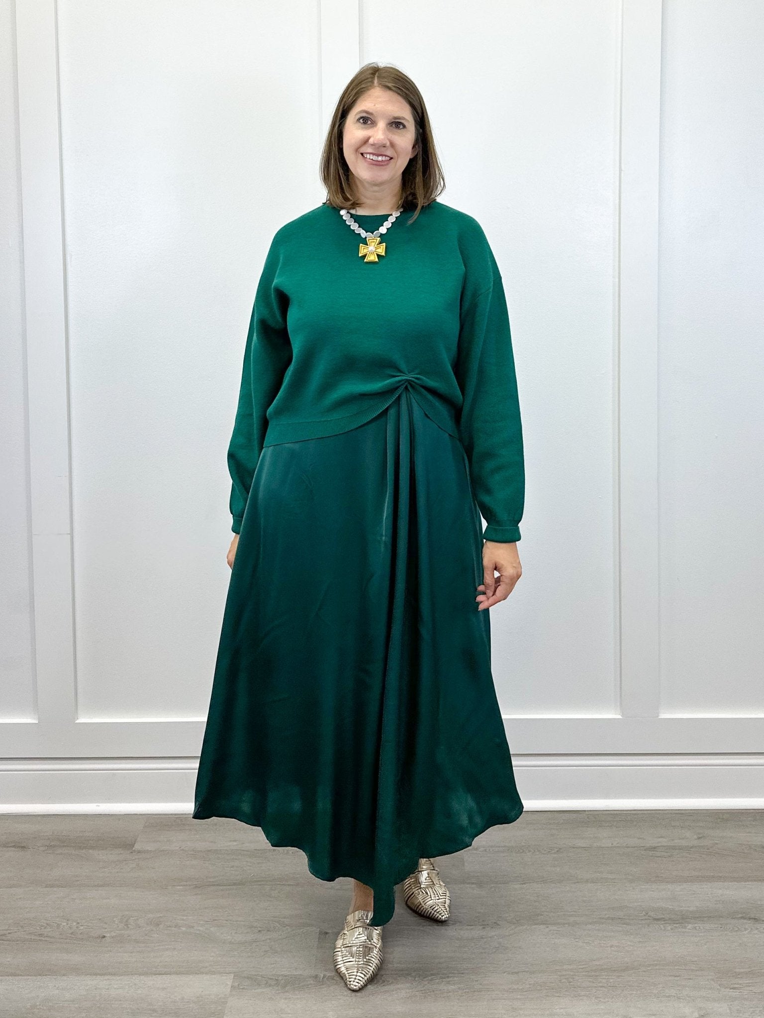 Emerald Twist Midi Dress Set
