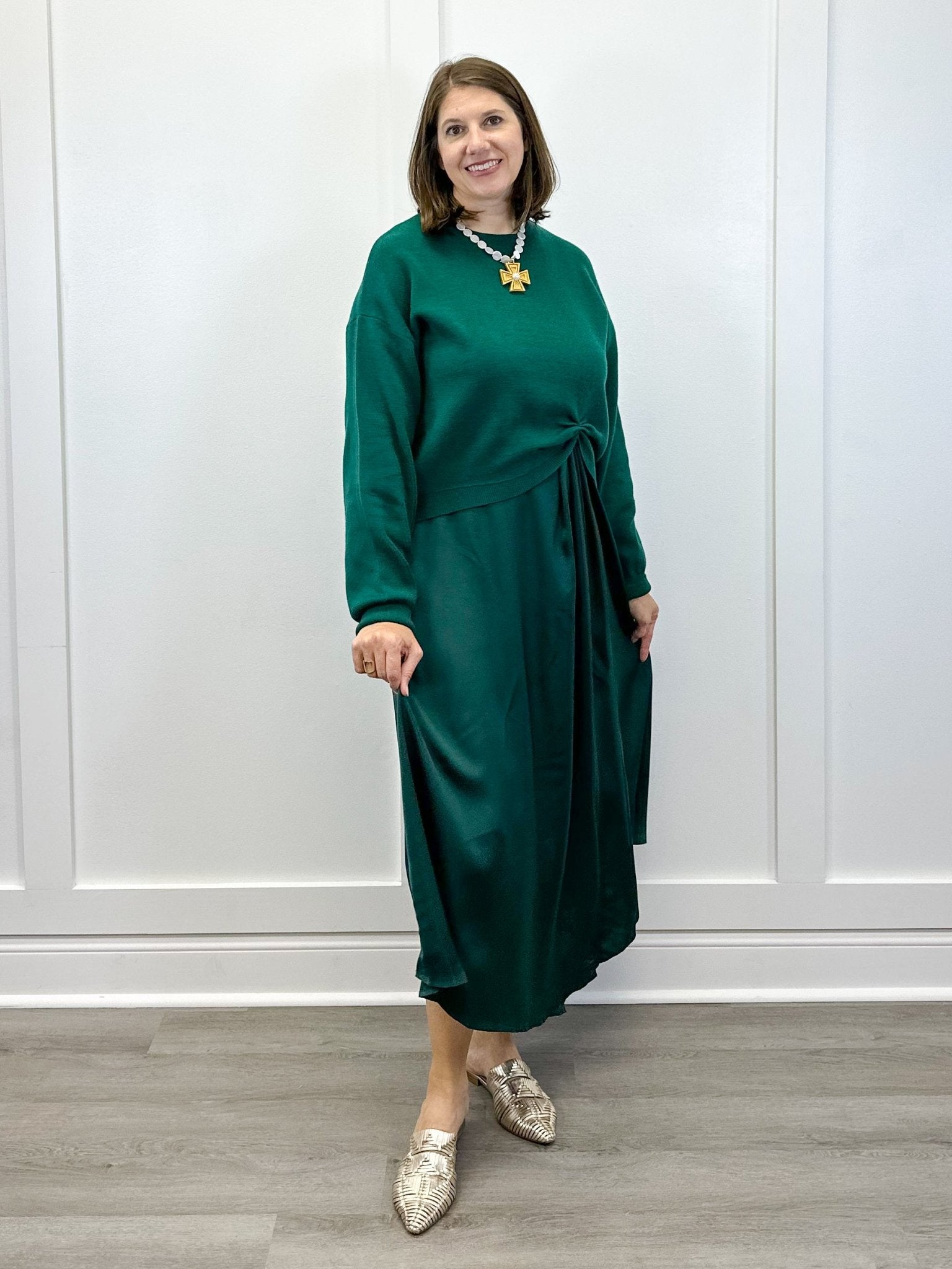 Emerald Twist Midi Dress Set Long Dresses Jodifl