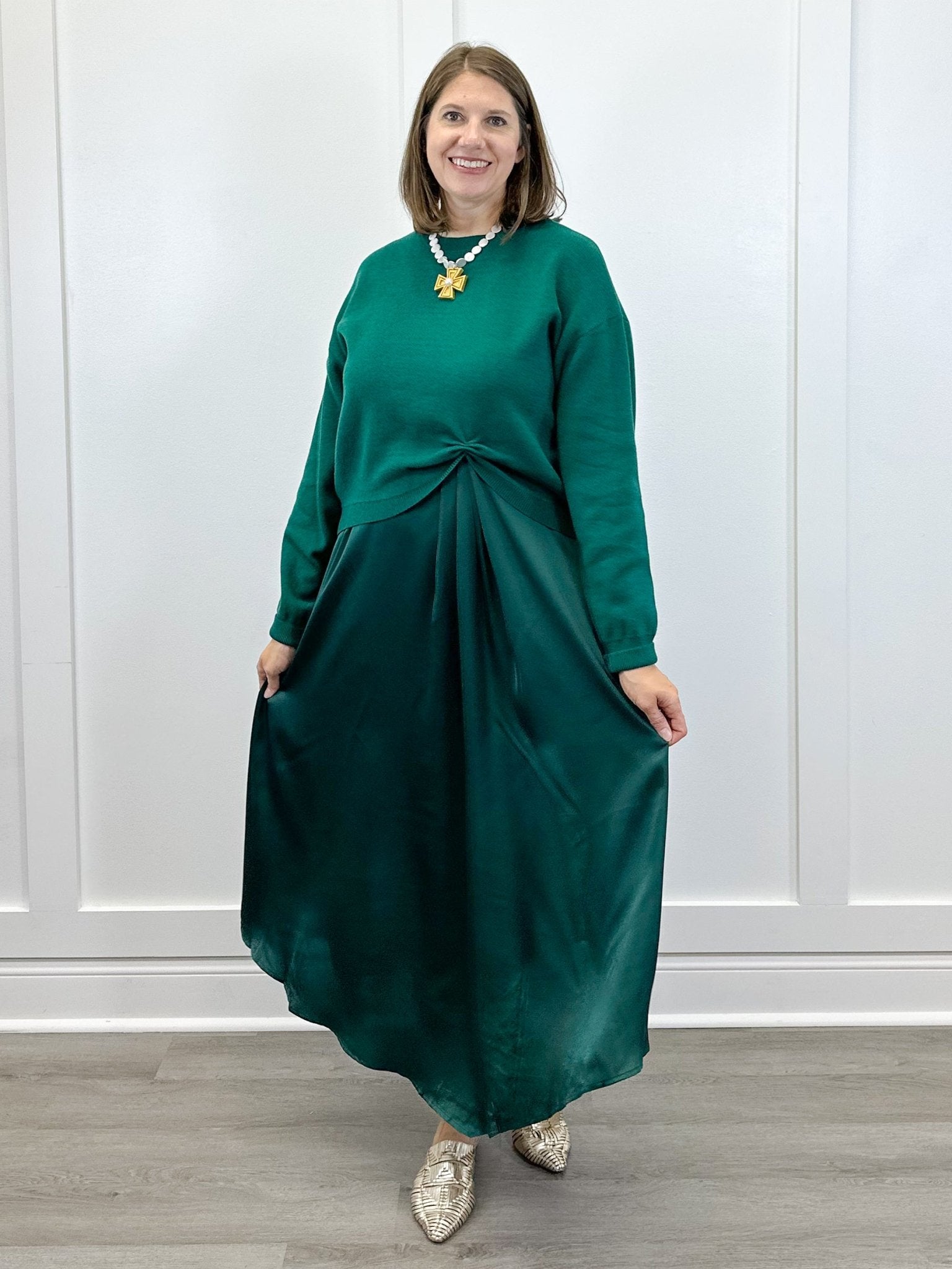 Emerald Twist Midi Dress Set Long Dresses Jodifl