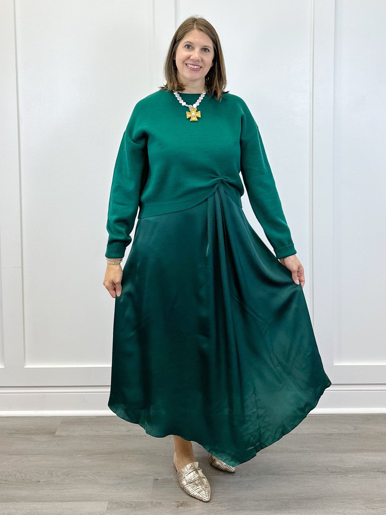 Emerald Twist Midi Dress Set Long Dresses Jodifl