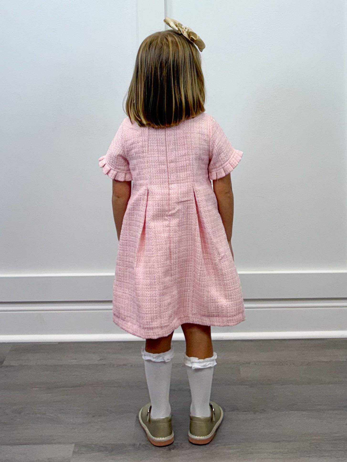 Emerson Dress - Lt. Pink Sparkle Tweed Girls Occasion Dresses The Oaks Apparel Company