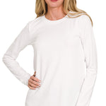 Essential L/S Crew Neck Tee - White Tops Zenana