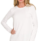 Essential L/S Crew Neck Tee - White Tops Zenana