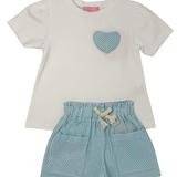 Essential Tee - Aqua Seersucker Heart Girls Tops + Tees Bisby