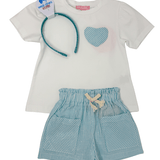 Essential Tee - Aqua Seersucker Heart Girls Tops + Tees Bisby