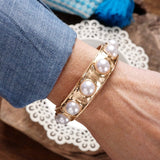 Eternity Statement Bangle Gold Tone - Pearl Bracelets PennyLine inc