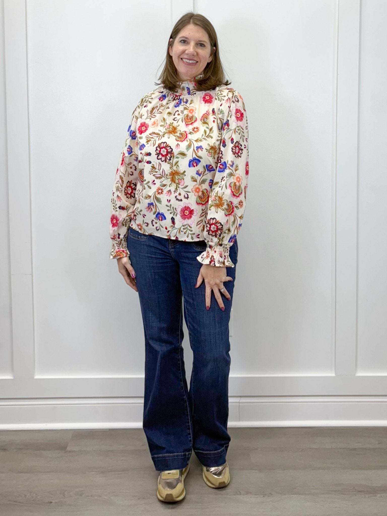 Everly Floral Smock Neck Blouse Tops &Merci