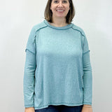 Exposed Seam Brushed Tee - Dusty Teal Tops Zenana