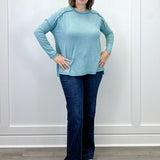 Exposed Seam Brushed Tee - Dusty Teal Tops Zenana