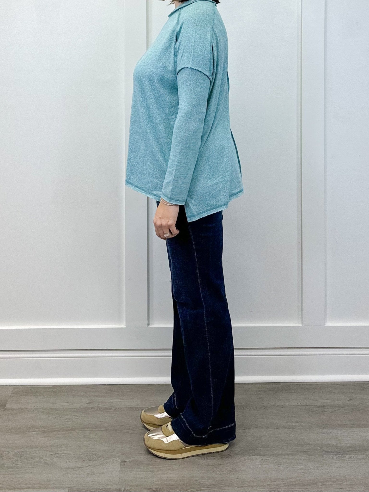 Exposed Seam Brushed Tee - Dusty Teal Tops Zenana