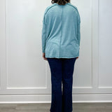 Exposed Seam Brushed Tee - Dusty Teal Tops Zenana