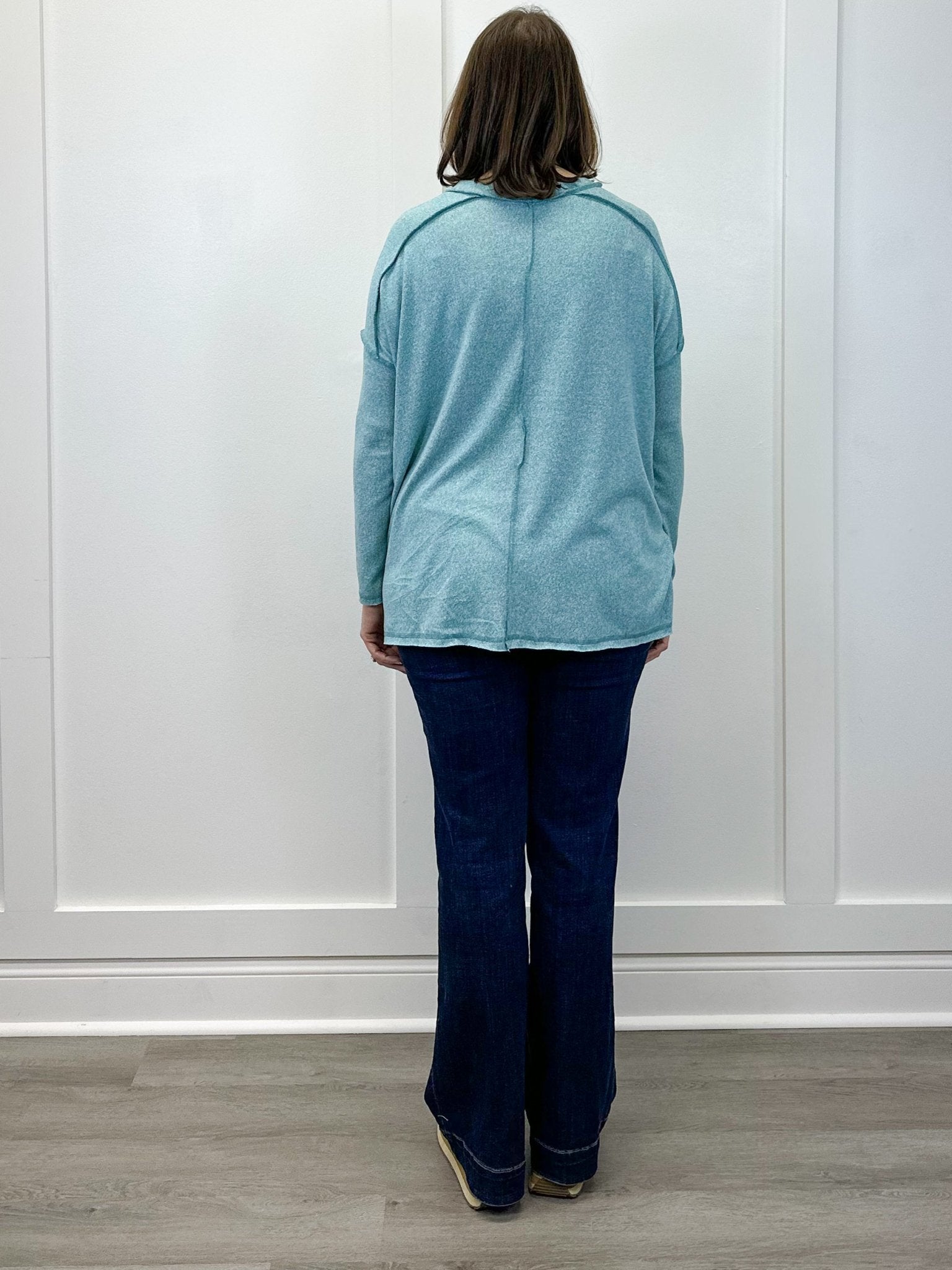 Exposed Seam Brushed Tee - Dusty Teal Tops Zenana