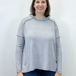 Exposed Seam Brushed Tee - Heather Grey Tops Zenana