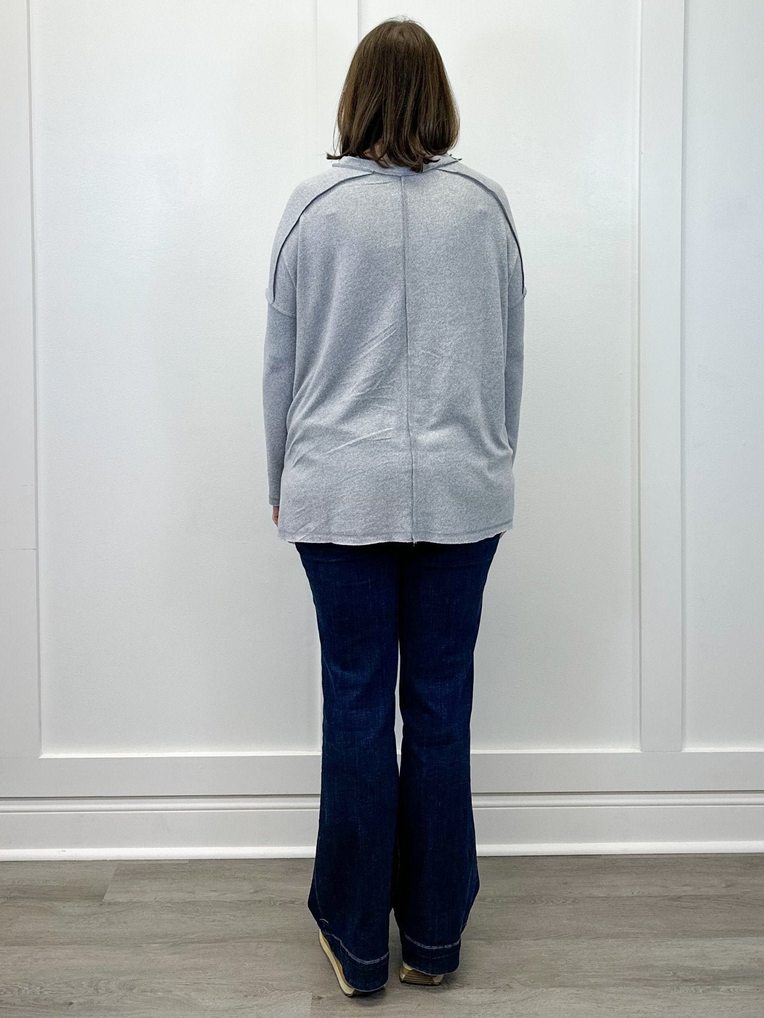 Exposed Seam Brushed Tee - Heather Grey Tops Zenana