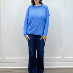 Exposed Seam Brushed Tee - Ocean Blue Tops Zenana
