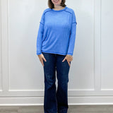 Exposed Seam Brushed Tee - Ocean Blue Tops Zenana