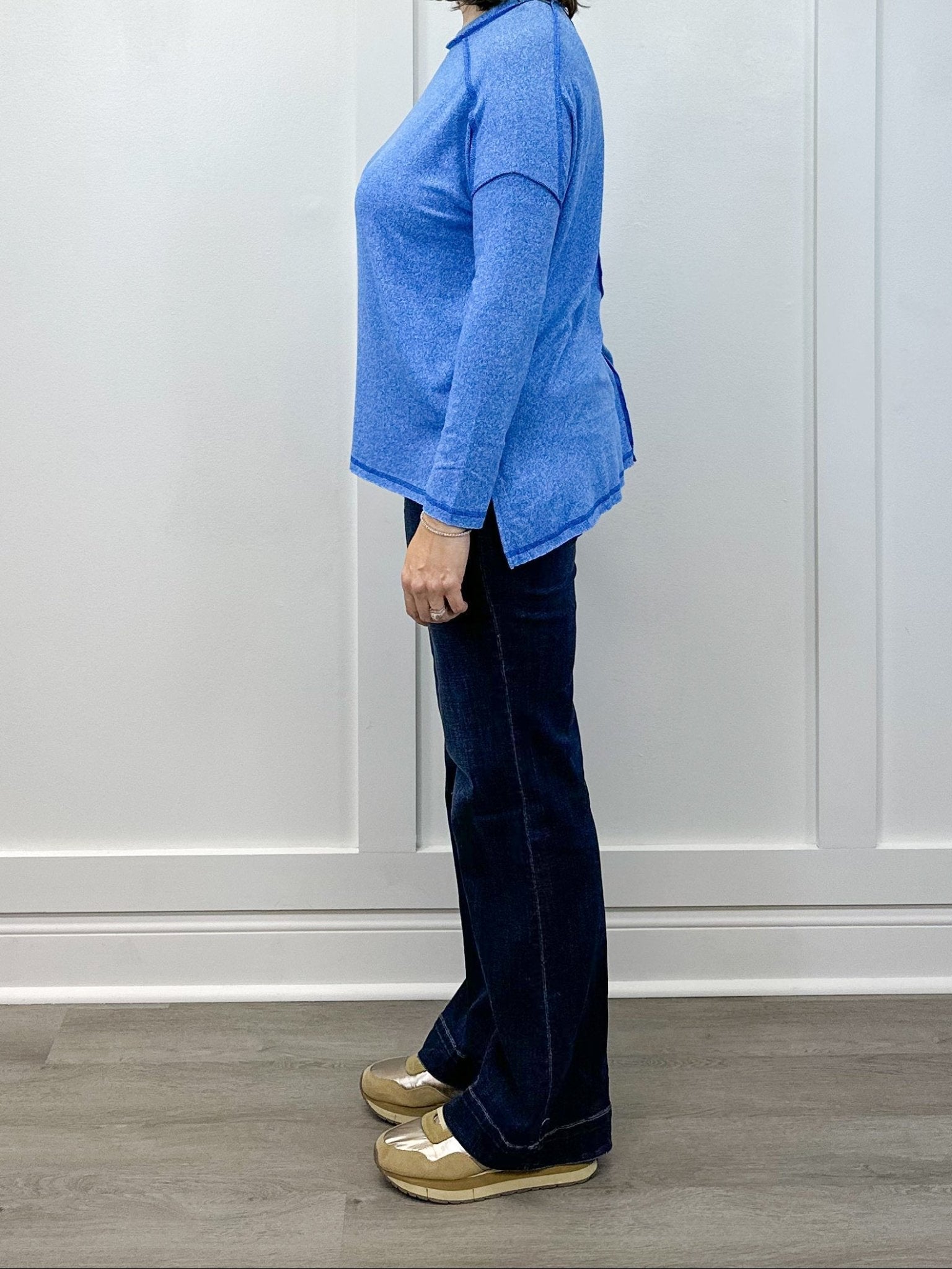 Exposed Seam Brushed Tee - Ocean Blue Tops Zenana