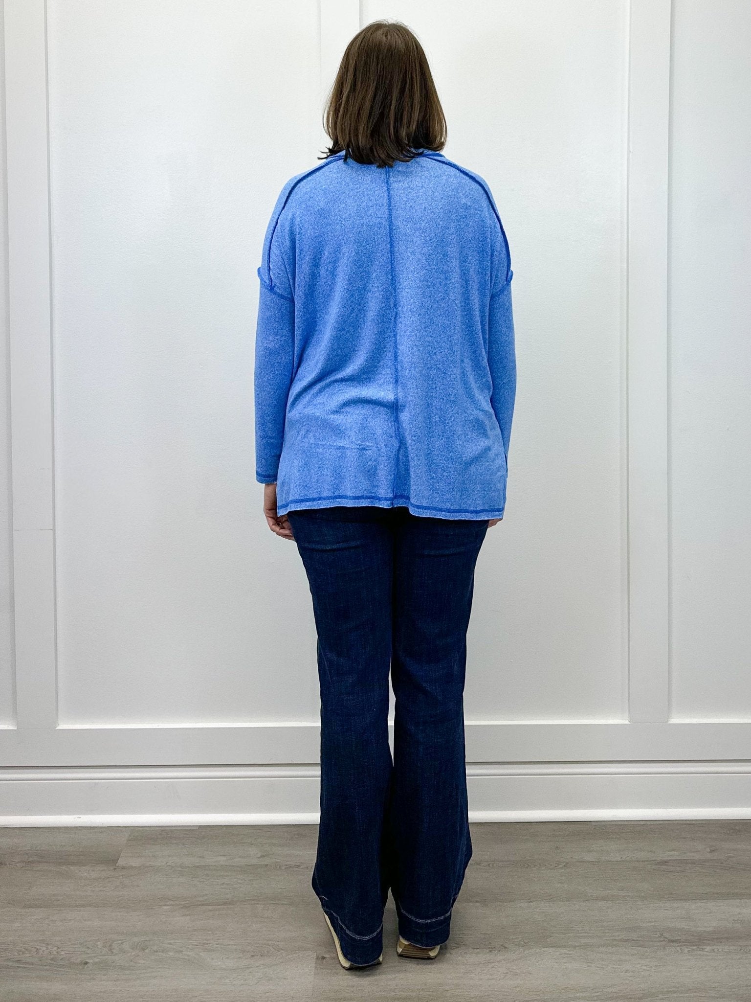 Exposed Seam Brushed Tee - Ocean Blue Tops Zenana