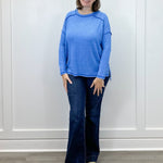 Exposed Seam Brushed Tee - Ocean Blue Tops Zenana