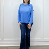 Exposed Seam Brushed Tee - Ocean Blue Tops Zenana