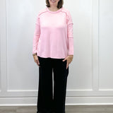 Exposed Seam Brushed Tee - Pink Tops Zenana