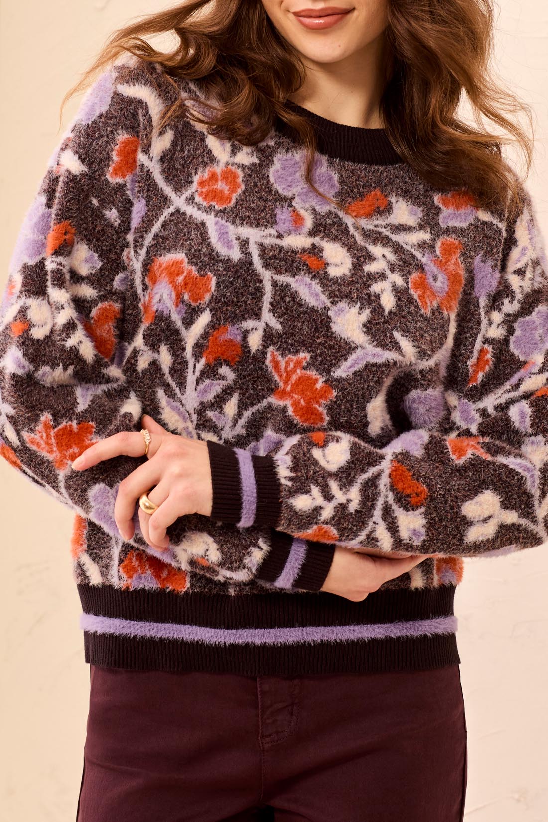 Eyelash Embroidered L/S Mock Neck Sweater - Fudge Sweaters Tribal