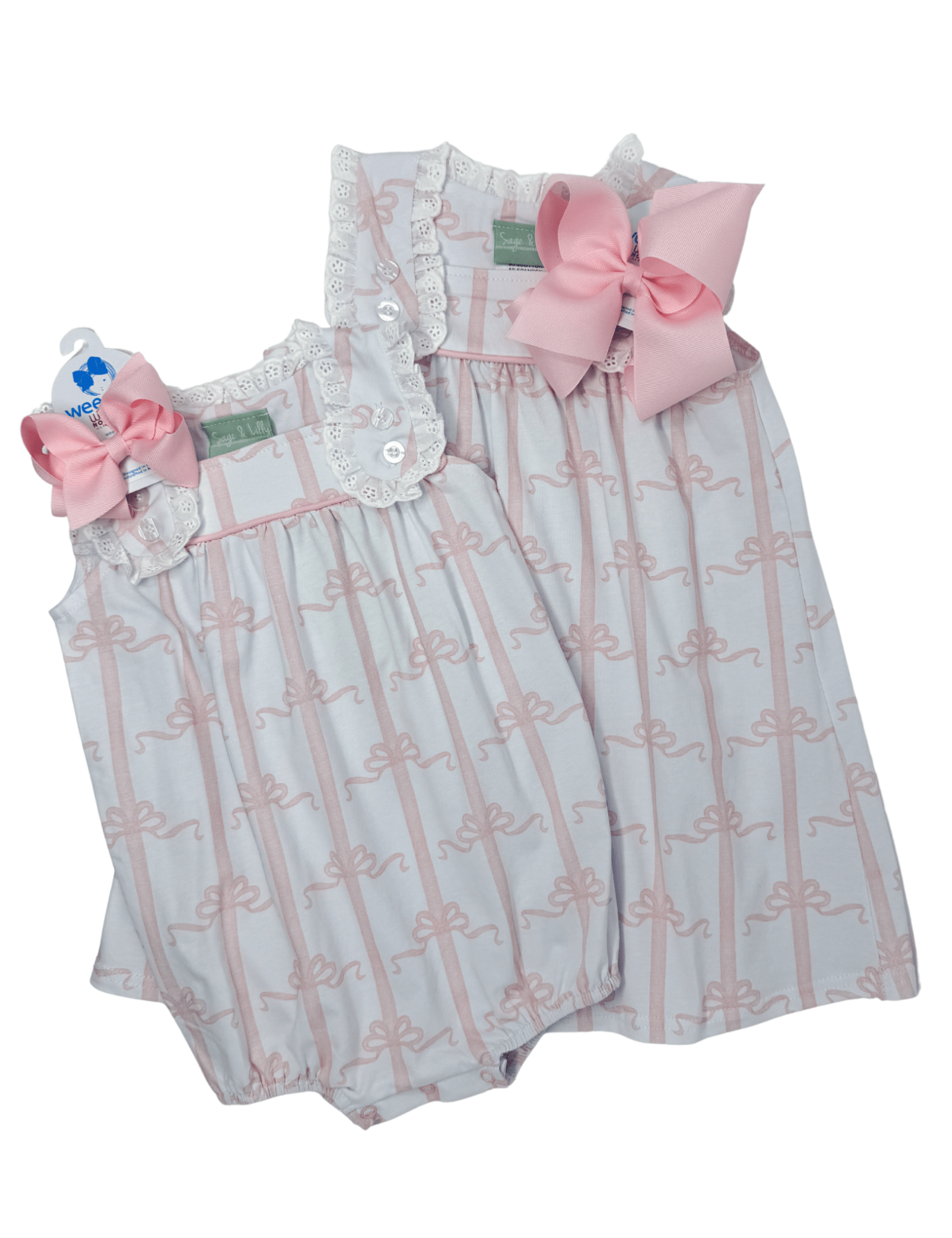 Eyelet Dress - Pink Bow Girls Play Dresses Sage & Lilly