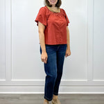 Fall in Line Top - Rust Tops Polagram by Wellmade USA