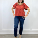 Fall in Line Top - Rust Tops Polagram by Wellmade USA