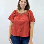 Fall in Line Top - Rust Tops Polagram by Wellmade USA