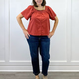 Fall in Line Top - Rust Tops Polagram by Wellmade USA