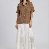 Canyon Comfort Button-Down Top - Brown Tops Blu Pepper
