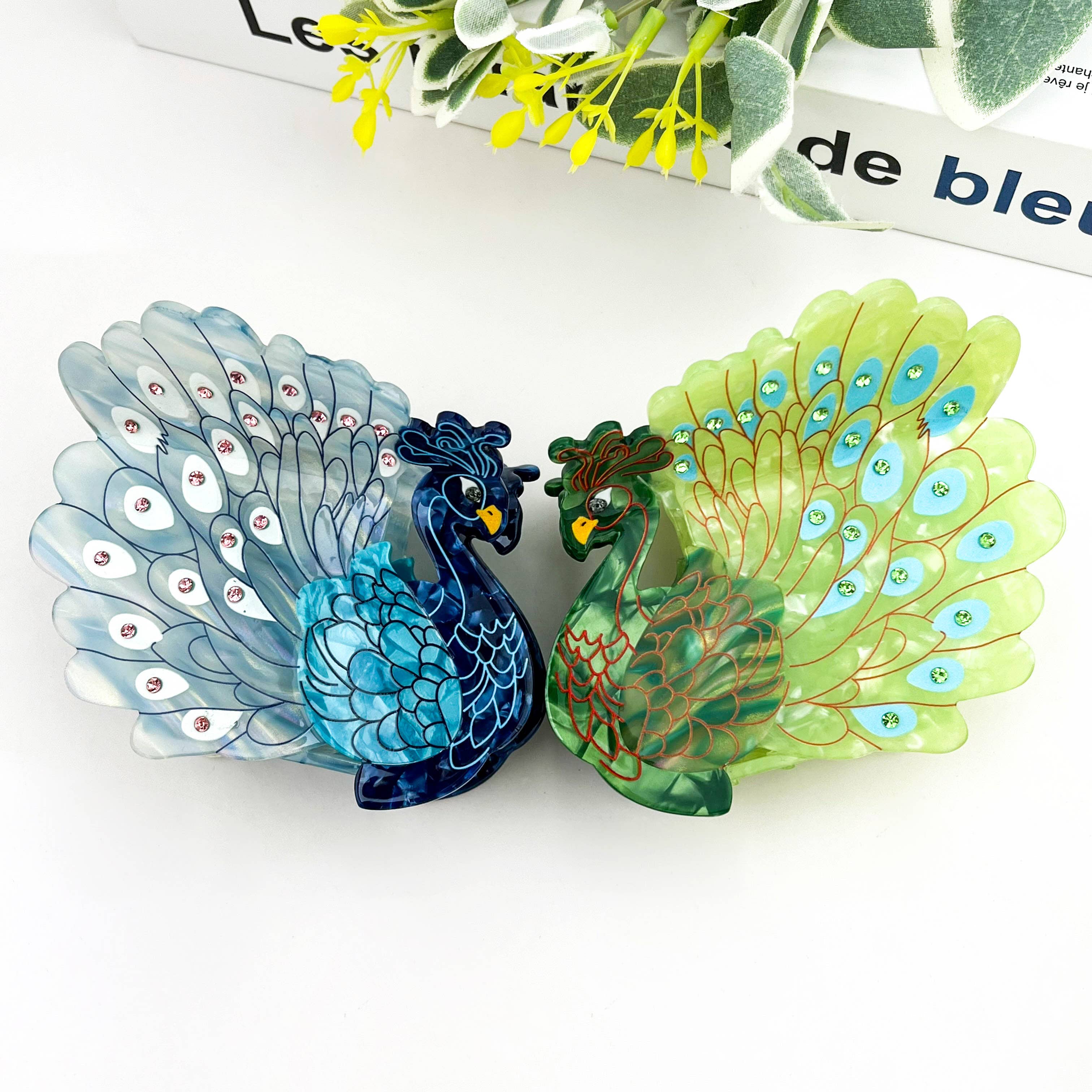 Peacock Acetate Hair Claw Clip - Blue Hair Accessories TheDivaSoap