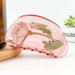 Semi-Circular Floral Hair Clip - Peach Hair Accessories TheDivaSoap